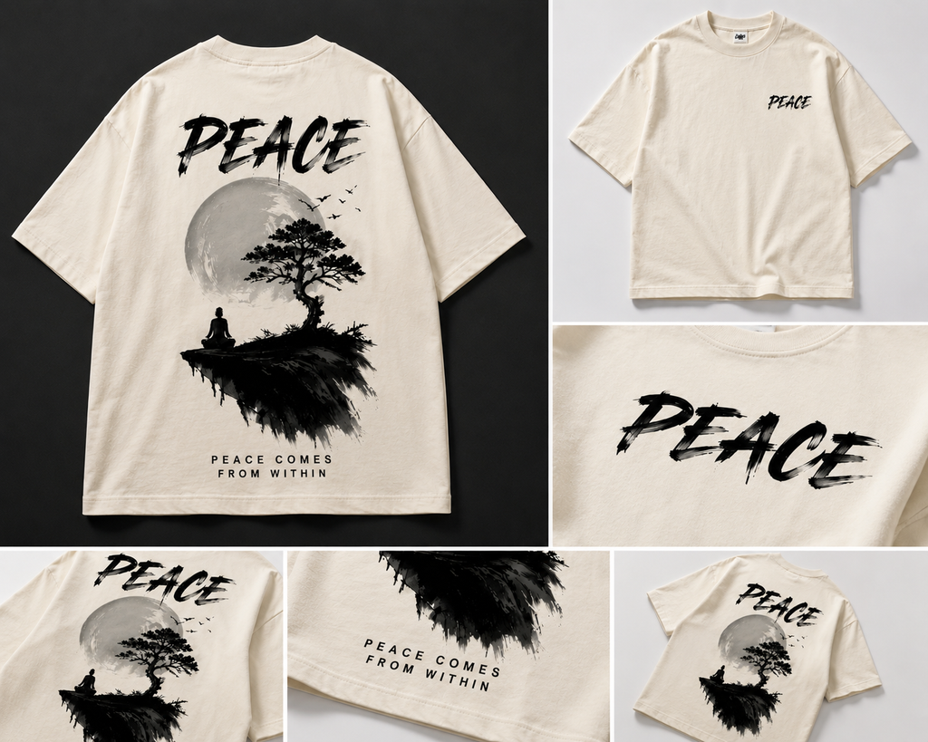 1. Peace Comes From Within Oversized T-Shirt ⭐ (Meri first choice)
2. Peace Graphic Oversized Tee
3. Zen Peace Oversized T-Shirt
4. Inner Peace Graphic T-Shirt
5. Peace Edition Premium Oversized Tee
6. Minimal Peace Graphic T-Shirt
7. Peace Moon Oversized