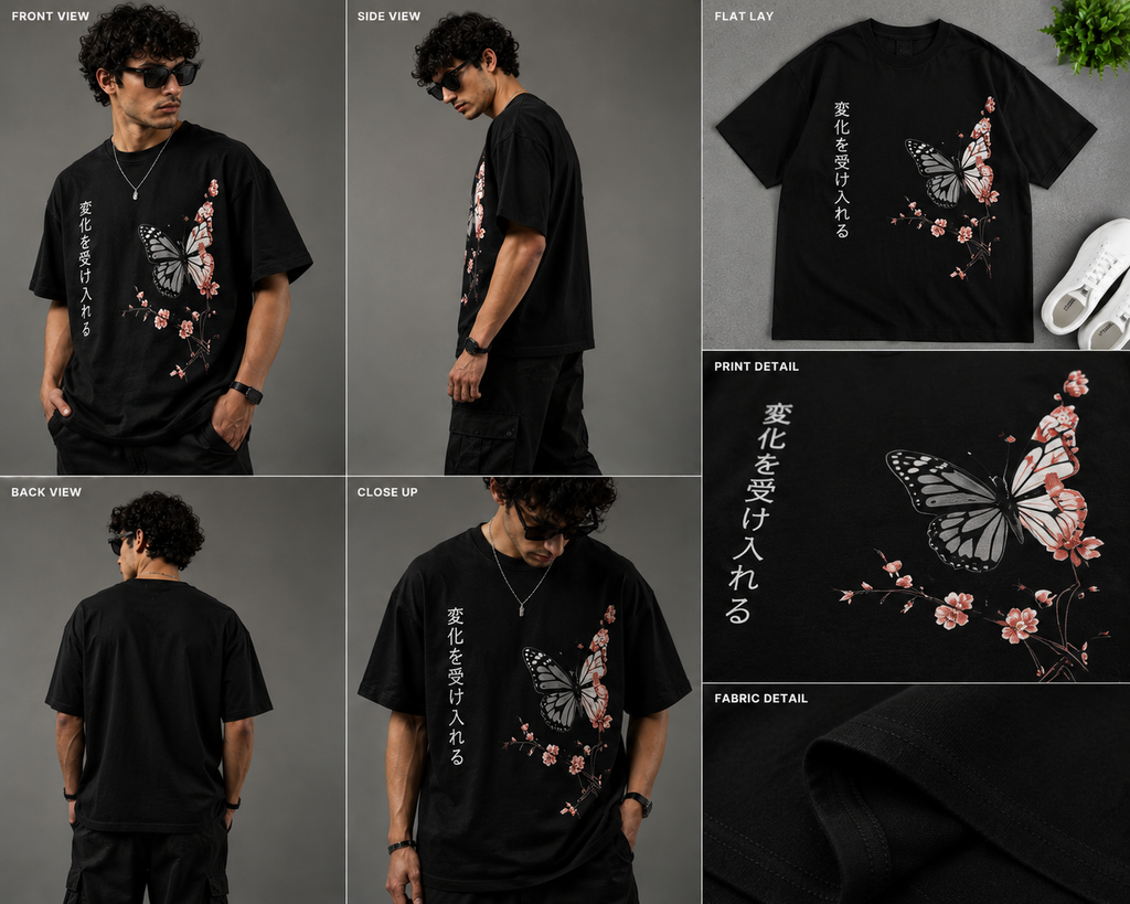 Butterfly Blossom Oversized T-Shirt – Black Edition
