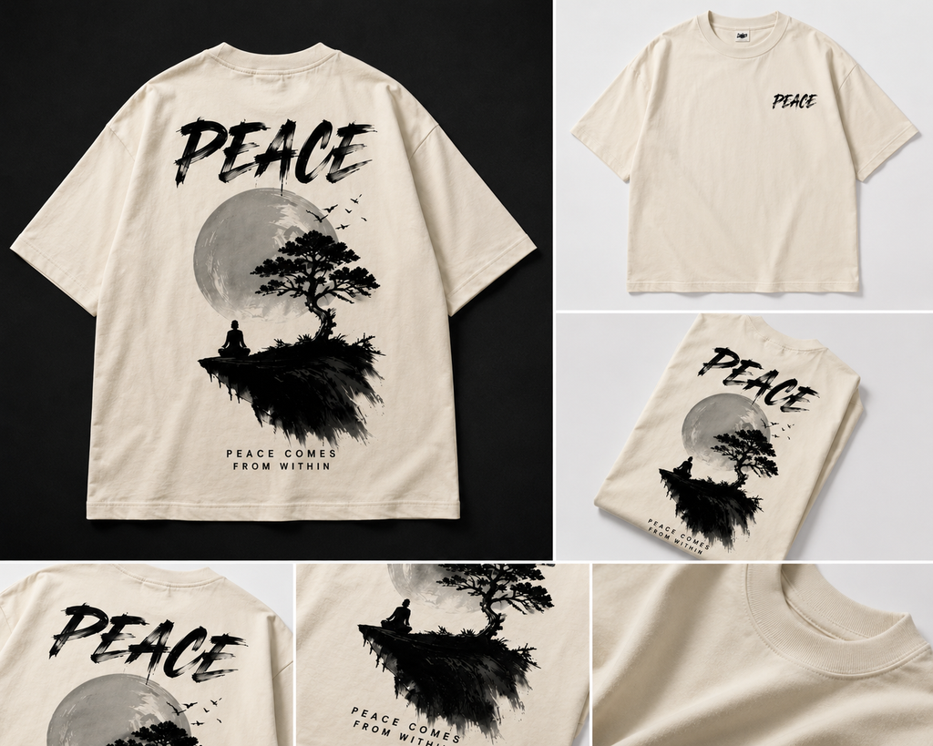 1. Peace Comes From Within Oversized T-Shirt ⭐ (Meri first choice)
2. Peace Graphic Oversized Tee
3. Zen Peace Oversized T-Shirt
4. Inner Peace Graphic T-Shirt
5. Peace Edition Premium Oversized Tee
6. Minimal Peace Graphic T-Shirt
7. Peace Moon Oversized
