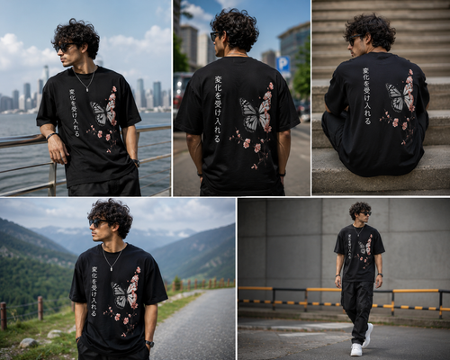 Butterfly Blossom Oversized T-Shirt – Black Edition